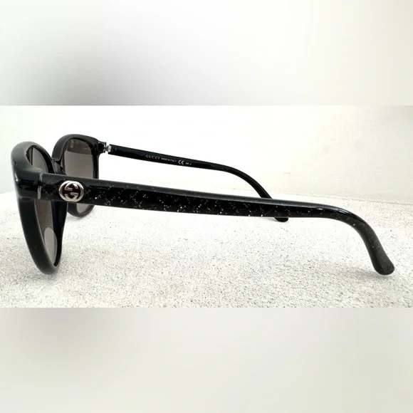 GUCCI GG 3633/S Black Oversized Silver Shimmer Cat Eye Sunglasses + Case & Cloth - Picture 3 of 8